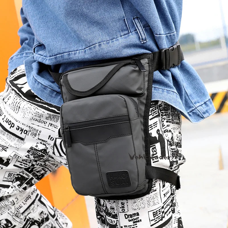 New Nylon Men Drop Leg Bag Fanny Pack Motorcycle Riding Casual Shoulder Cross Body Thigh Male Hip Belt Waist Bags Cafe Racer