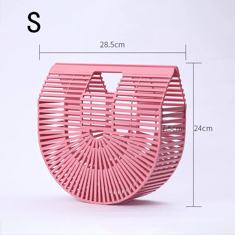 Fashion Straw Bag Bamboo Semi-circular Handbags High quality Hand woven Women Bags Bohemia Summer Ladies Beach Bag Bamboo Bags