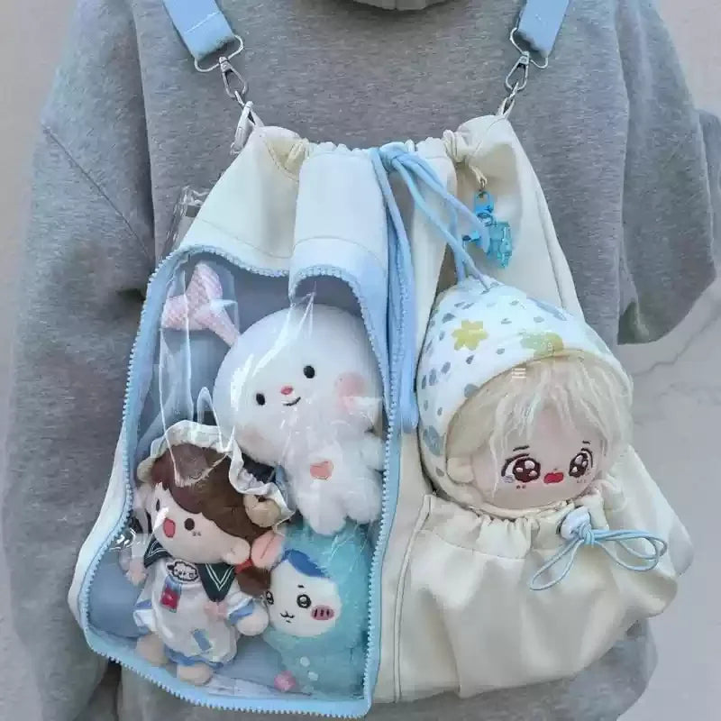 Drawstring Doll Bag Itabag 20cm Cotton Doll Wide Shoulder Strap Large Capacity Backpack Crossbody Bag Cute College Backpack