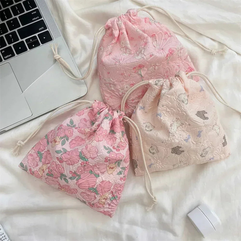 Cute Bear Cartoon Drawstring Bags Women Drawstring Packaging Pocket Cosmetic Bag Makeup Bag Large Capacity Coin Purse Coin Pouch