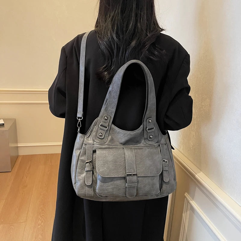 Women Tote Bag Fashion Underarm Pouch Large Capacity Soft Pu Leather Shoulder Bag Retro Crossbody Bag Casual Portable BucketBags