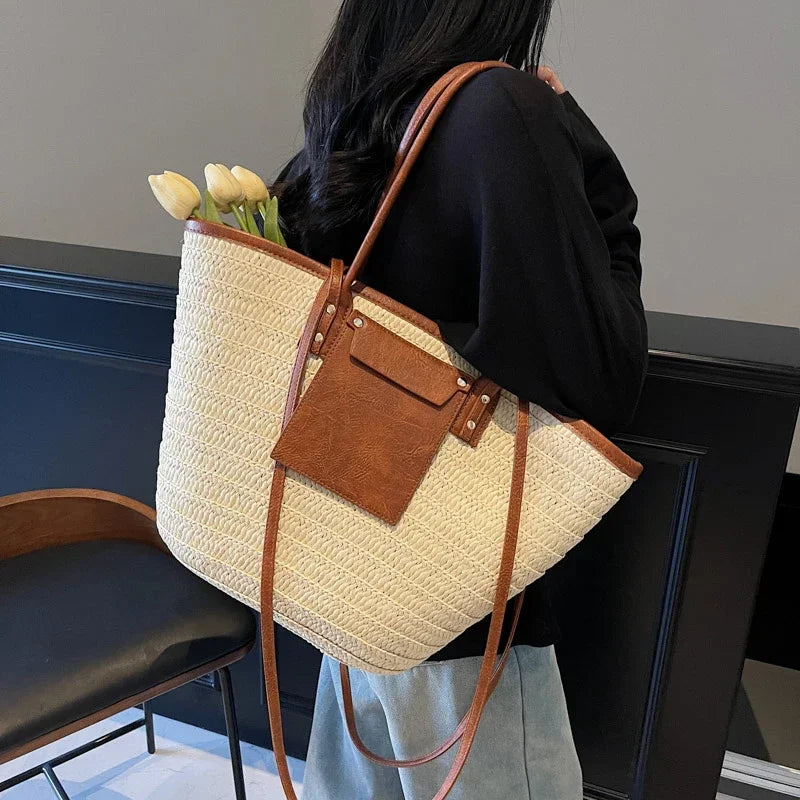 Luxury Designer Straw Beach Bag Large Capacity Beach Shoulder Bag For Women Summer Raffia Handbag Shopper Basket Tote Travel Bag