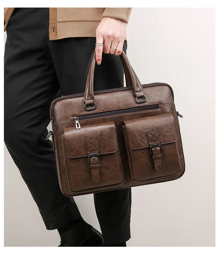 Luxury Brand Man Business Briefcase Bag PU Leather Messenger Shoulder Bag Men Office Lunch Bags For Laptop A4 File Male Handbags