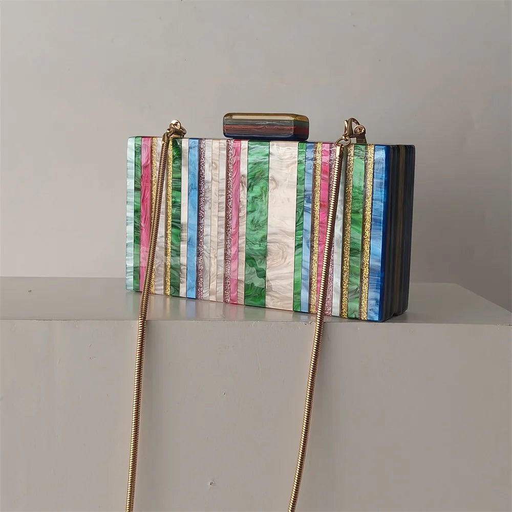 Ladies Handbags Trend Designer Colorful Casual Luxury Brand Shoulder Crossbody Acrylic Striped Pouch Tote Bags Purses For Women