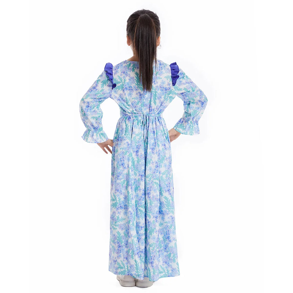 Abaya Girls Long Sleeve Dresses,Muslim Floral Dress for Kids,Conservative Outfits,Full Cover Robe Gown,Children's Beaching Dress