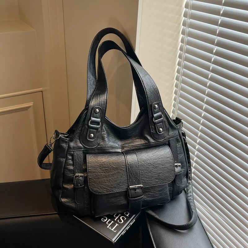 Women Tote Bag Fashion Underarm Pouch Large Capacity Soft Pu Leather Shoulder Bag Retro Crossbody Bag Casual Portable BucketBags