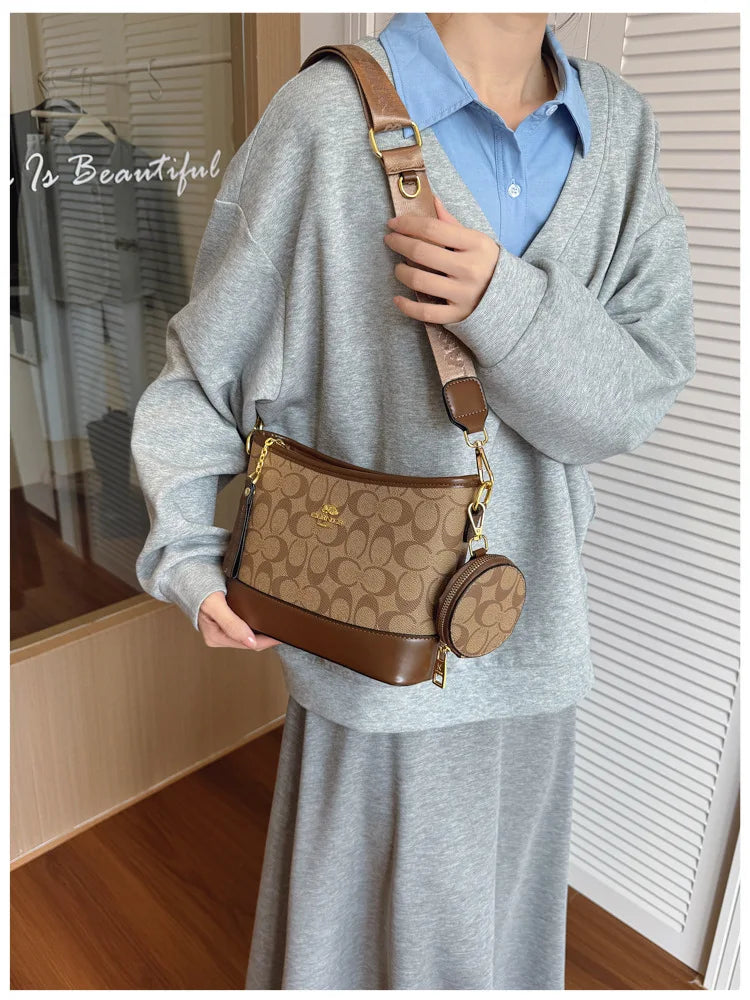 Luxury Women Bag Designer New Fashion French Vintage Shoulder Bag Print Crossbody Bucket Purse Premium Quality