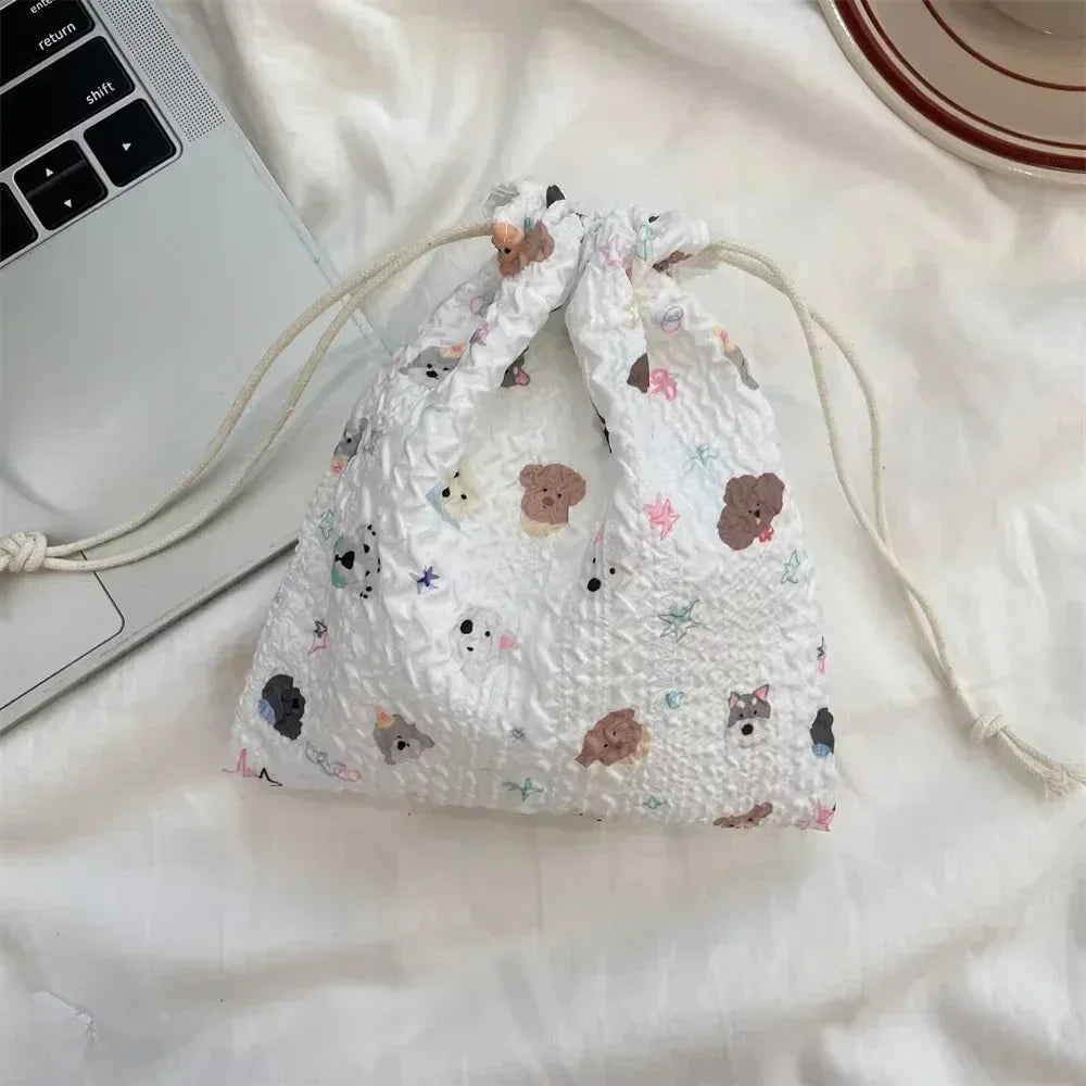 Cute Bear Cartoon Drawstring Bags Women Drawstring Packaging Pocket Cosmetic Bag Makeup Bag Large Capacity Coin Purse Coin Pouch