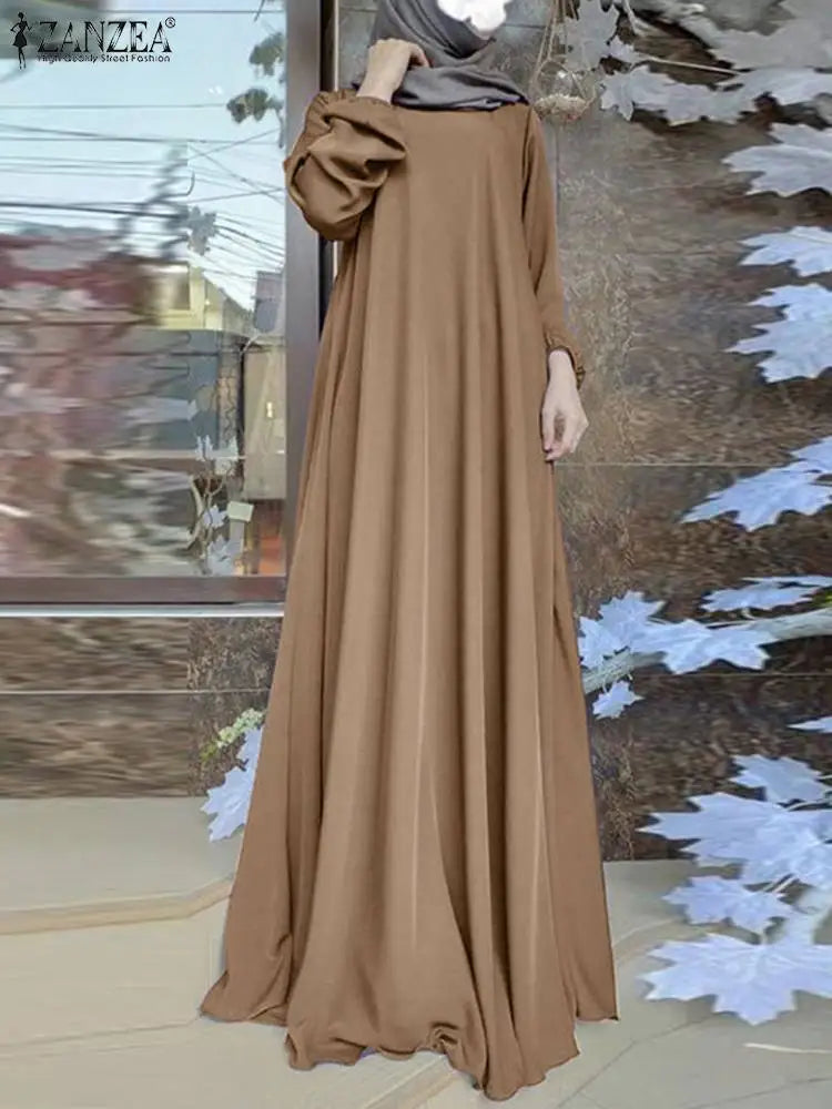 2025 ZANZEA Fashion Muslim Dress Women Tukey Abaya Robe Long Sleeve Maxi Sundress Vestido Dubai Kaftan Islamic Clothing Oversize