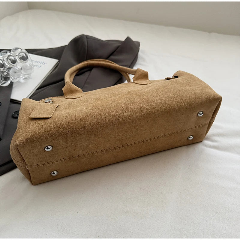 Luxury Women's Bag Lazy Matte Suede Tote Suede Boston Shoulder Bag Large Capacity Commuter Long-handle Handbag Underarm Shopper