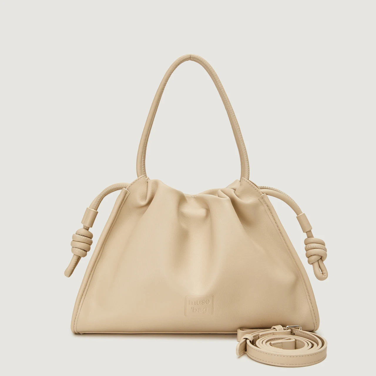 Women Fashion PU Handbags Drawstring Design Stylish Tote Bags Versatile Shoulder Bags Beige PU Leather Bags for Daily Use