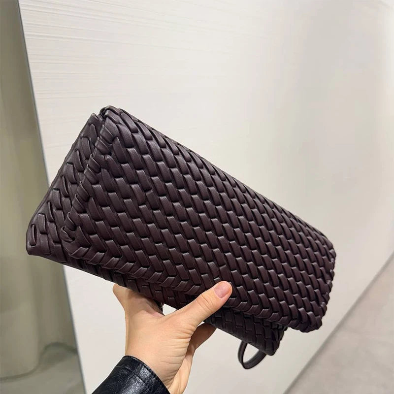 Luxury Top Handle Tote Bag Elongated Exquisite Woven Shopping Bag Magnetic Closure Pocket Shoulder Bag Designer Horizontal Purse