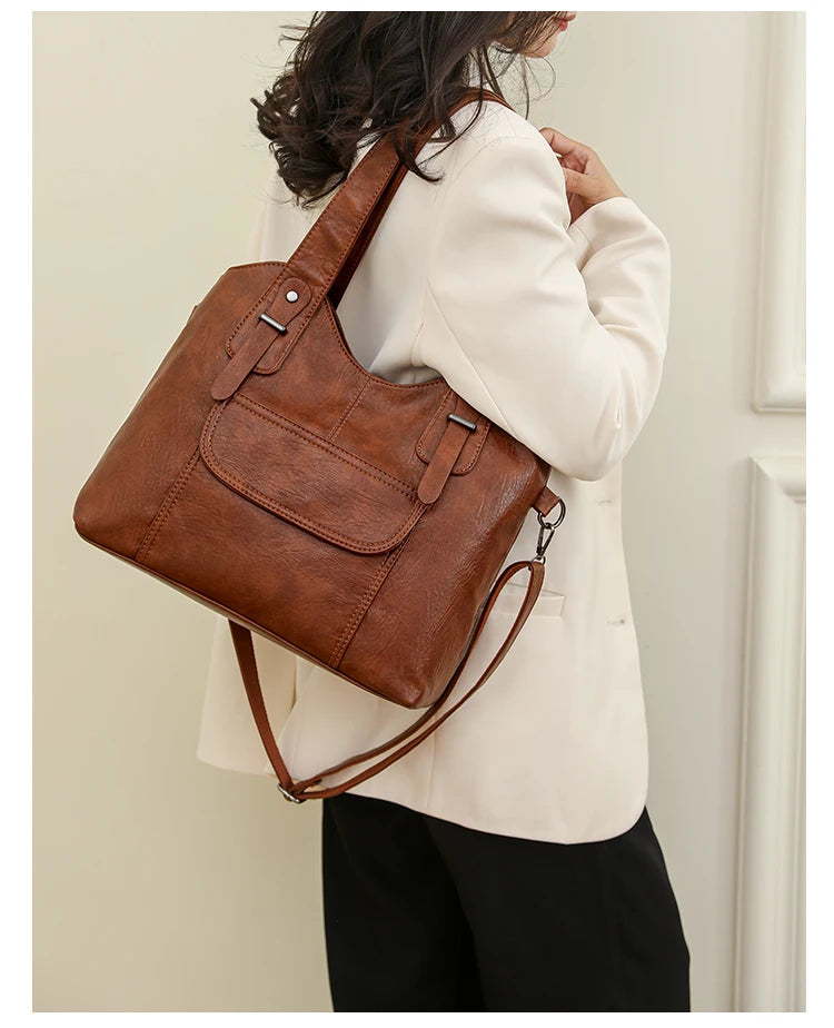 Luxury Soft Leather Handbags Designer Retro Crossbody Bags for Women 2023 New Large Capacity Ladies Shoulder Messenger Bag