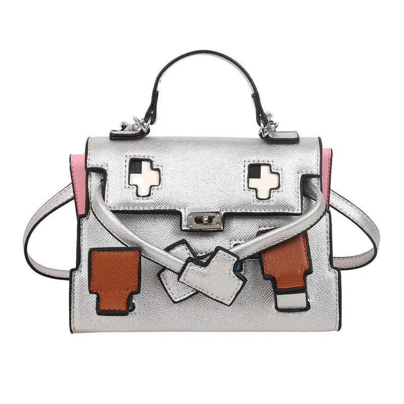 2025 Niche Kelly Bag Womens Mosaic Doll Robot Print Shoulder Crossbody Purse Unique Designer Handheld Tote Fashion Statement
