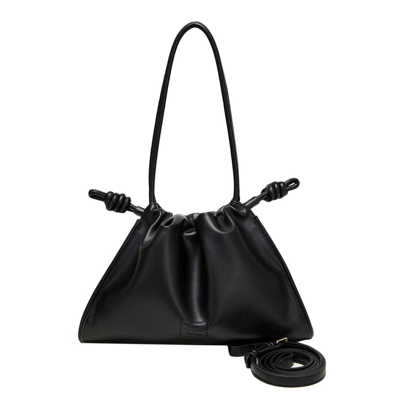 Women Fashion PU Handbags Drawstring Design Stylish Tote Bags Versatile Shoulder Bags Beige PU Leather Bags for Daily Use