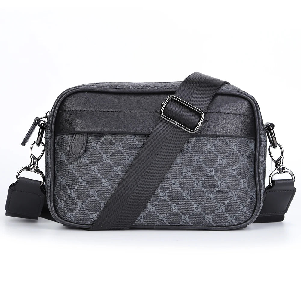 Luxury Business Shoulder Bag for Men Design Plaid PU Leather Messenger Crossbody Bag Casual Zipper Small Square Sling Bag Pouch