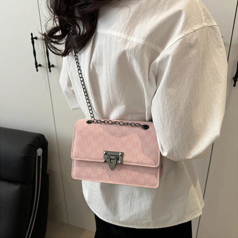 Luxury Letter Print Crossbody Shoulder Bag,Chain Buckle Compact Chic Women Sling Bag,Lady Vintage Casual Personalized Square Bag