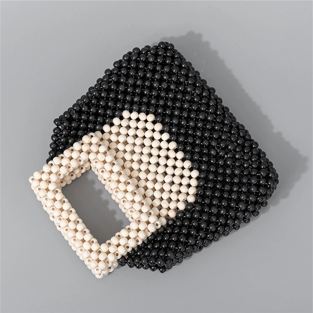 Luxury Wooden Beads Tote Bags Vintage Women's Square Handbag Handmade Fashion Banquet Bags Summer Casual Beach Purses Bag Bolsos