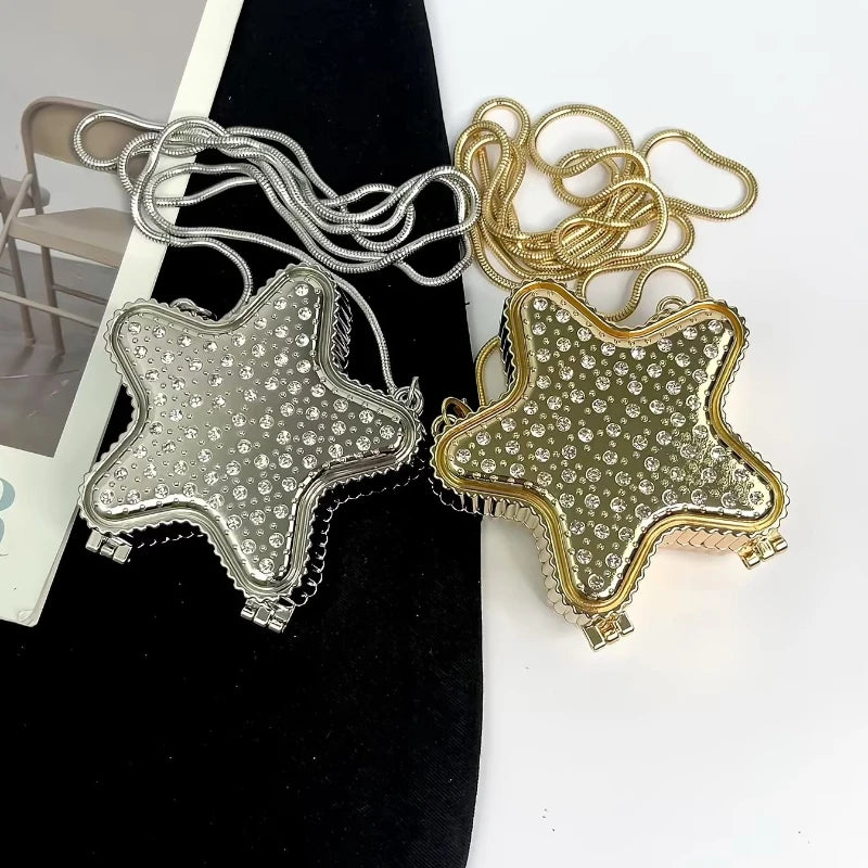 2025 Fashion Metal Pentagram Shoulder Bag for Women Highquality Banquet Bag with Diamond Inlay Satchel Mini Accessory Bag