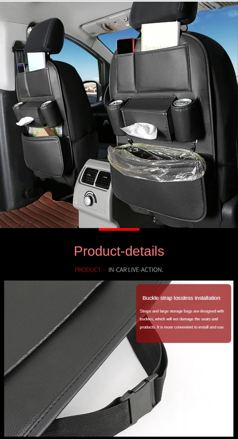 Leather Car Backseat Organizer Rear Row Children's Seat Back Hanging Storage Bag Shelf Garbage Can Trash Tissue Bottle Organiser