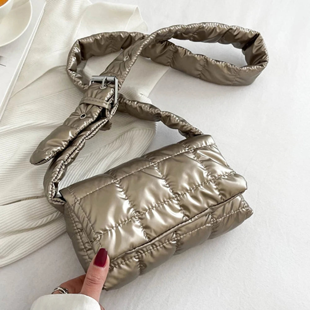 Fashion Quilted Tote Bag Winter Lightweight Warm Down Cotton Padded Plaid Shoulder Bags Women Underarm Bags Puffy Handbags