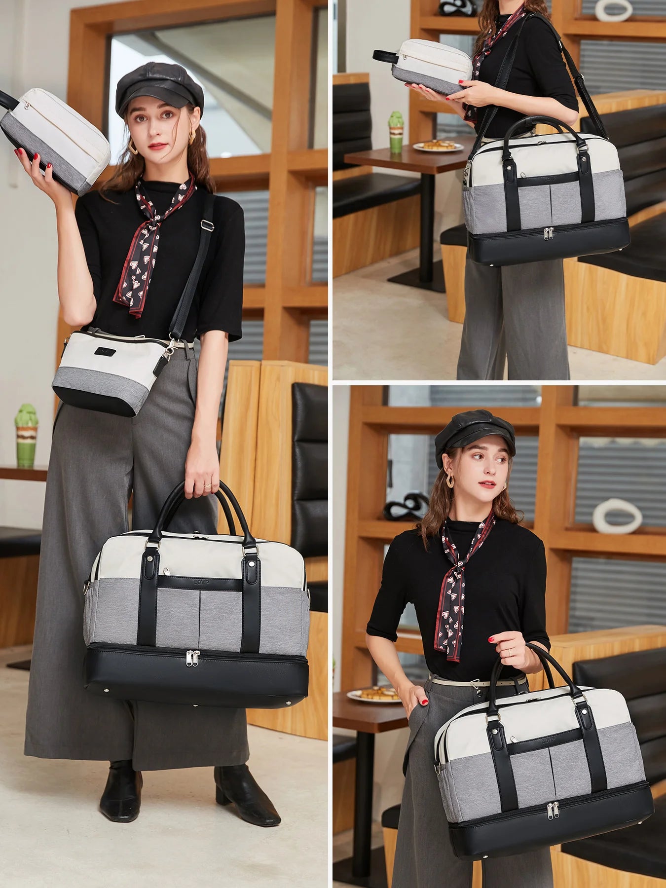 Large Capacity Travel Bag Handbag Tote Travel Bag Shoulder Weekend Bag with Shoe Compartment Breathable Travel Night Bags