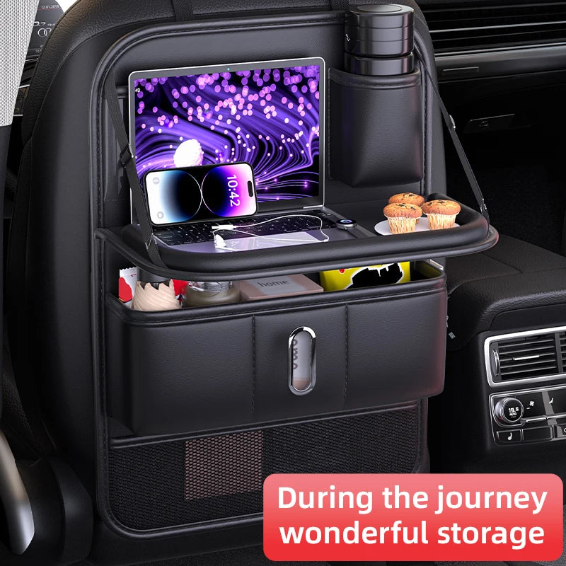 Car Seat Back Organizer for Kids with Foldable Tray Multi-Pocket Storage Bag Wear-Resistant Anti-Kick Pad Backseat Organization