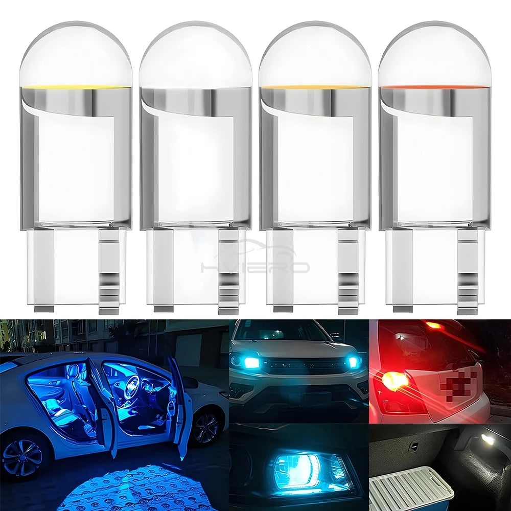 4X Car W5W 194 T10 LED Glass Housing Cob Auto Bulb White Red Blue Yellow Trunk Wedge License Plate Lamp Dome Tail Backup Light