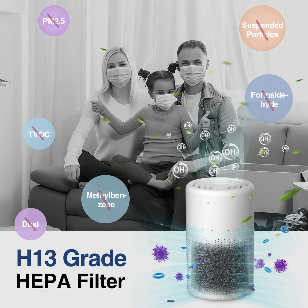 Mini Air Purifier With Activated Carbon Home HEPA Filter Deodorizer Smoke Odor Removal Negative Ion Generator Car Air Freshener