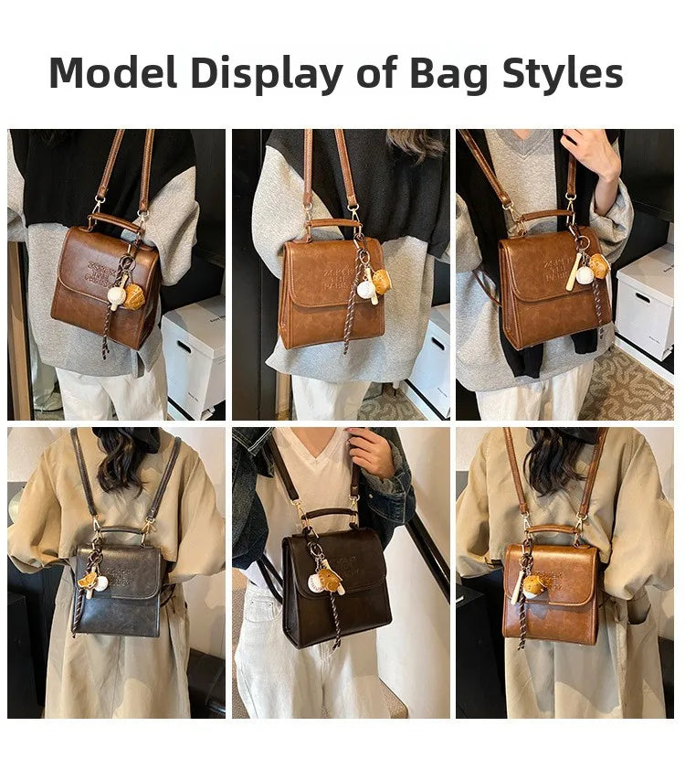 Casual Retro Large Capacity Women's Backpack Fashionable Versatile Stylish Satchel Crossbody Bag New Black City Simple Style PU