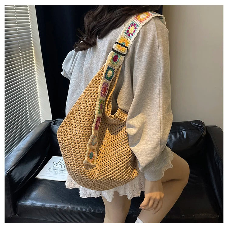 2025 Summer New – Bohemian Fresh Hollow Woven Tote Bag – Large Capacity Single-shoulder for Leisure & Vacation