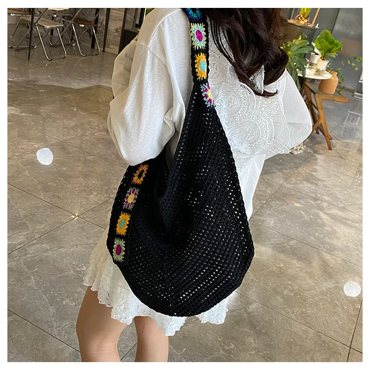 2025 Summer New – Bohemian Fresh Hollow Woven Tote Bag – Large Capacity Single-shoulder for Leisure & Vacation