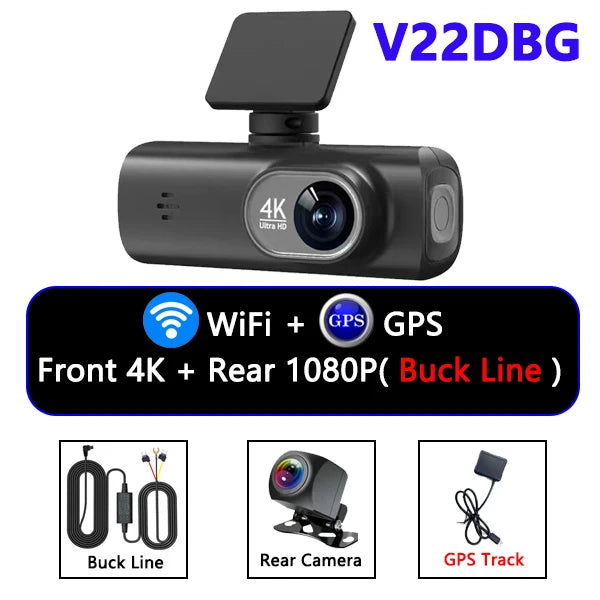 Dash Cam 4K UHD for Car Camera Front Rear Dual Lens With GPS WiFi 24h Parking Mode Night Vision Car DVR Video Registrator
