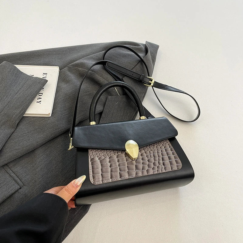 Luxury Black Handbag Classic Women Bag 2024 New Designer Shoulder Bag High Quality Solid Pu Leather Crossbody Small Square Bag