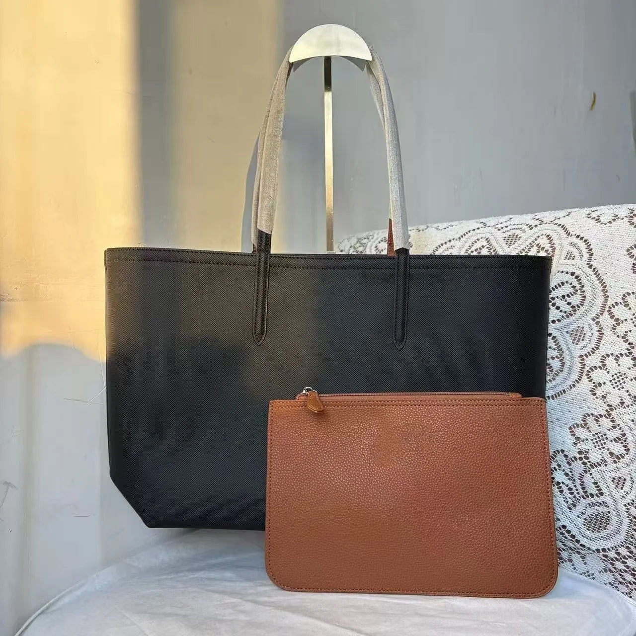 Large Capacity Fashionable Simplistic French Crocodile Ladies Shoulder Bag Double Sided Color Block Handbag Tote Bag