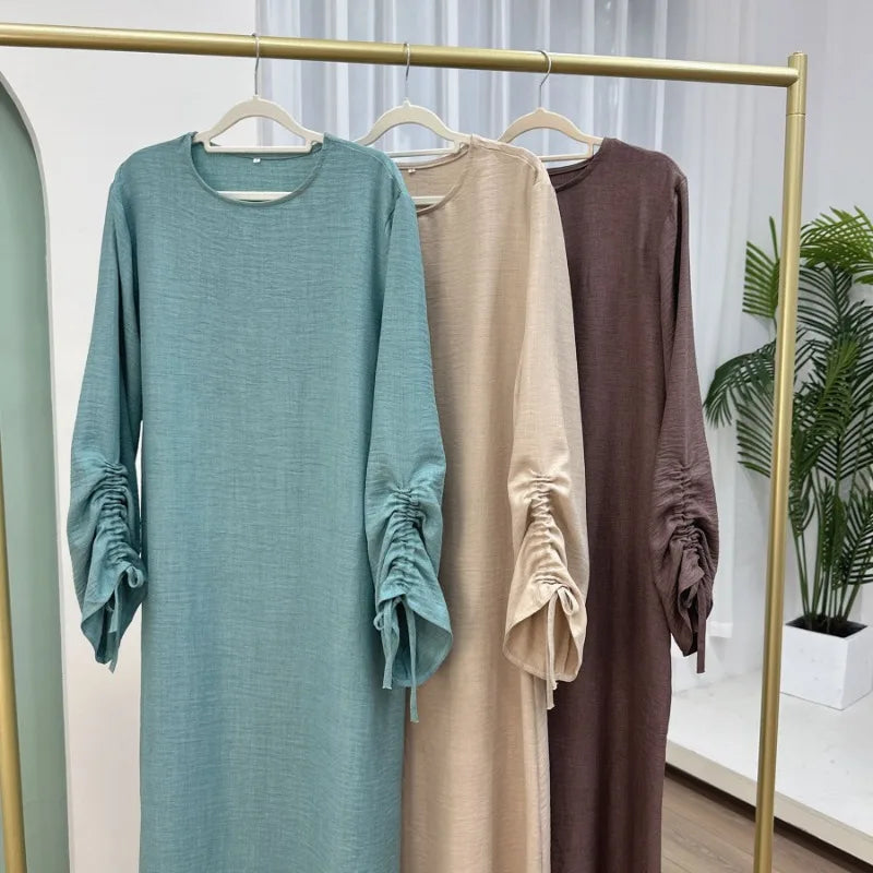 2024 Saudi Arabia Muslim Women Modest Dress Eid Dubai Plain Abaya Islamic Holiday Party Solid Turkey Lace-up Cuffs Long Clothes