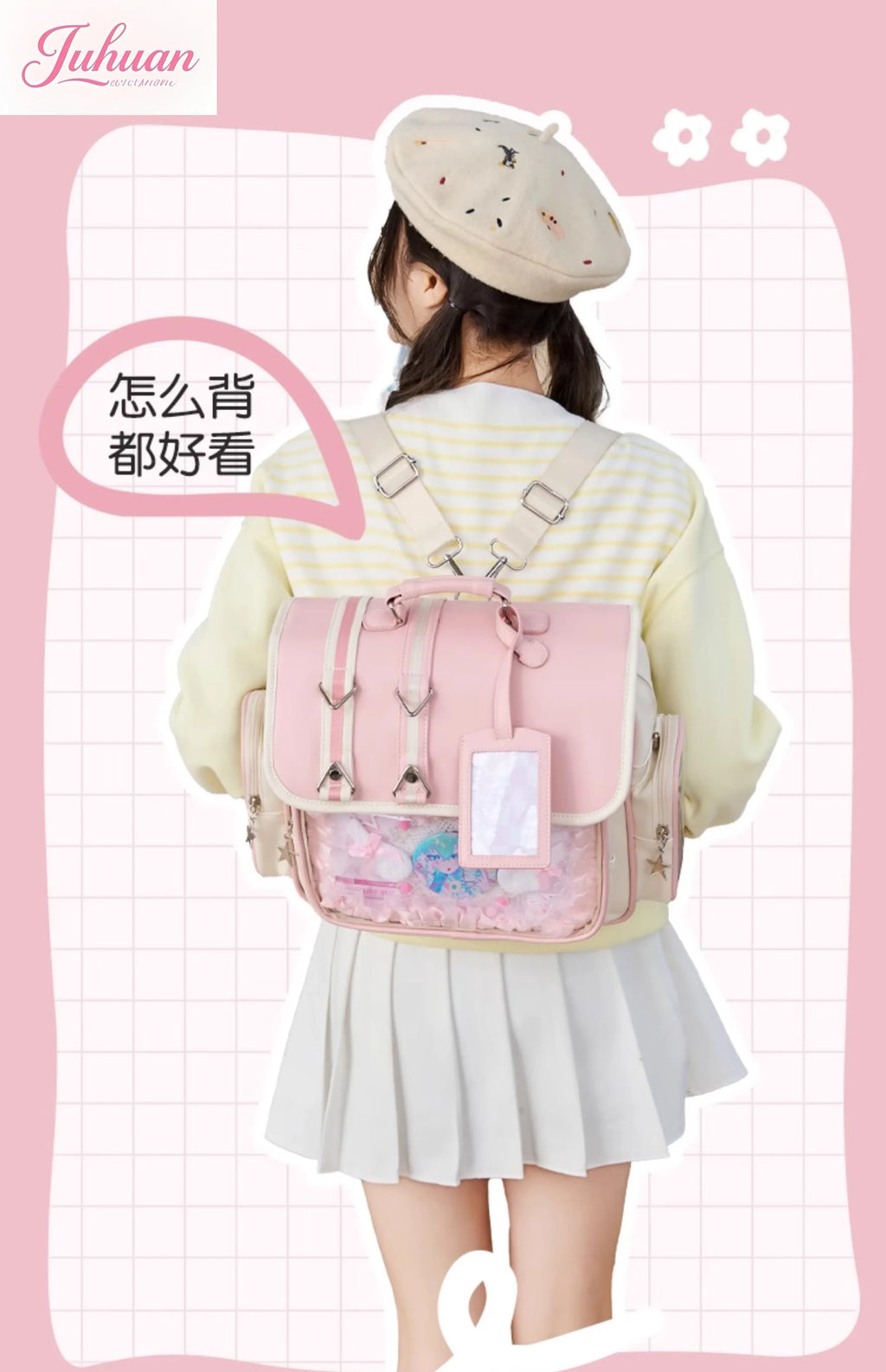 Original Ltabag Backpack Large Food Pain Window Two-dimensional Single Shoulder Messenger Bag Sweet College Schoolbag for Women