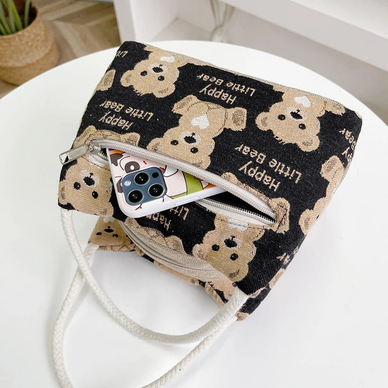 Fashion Cartoon Bear Female Lunch Bag Bag Large Capacity Handheld Picnic Drinks Lunchbox Bag Portable Outdoor Office Food Bag
