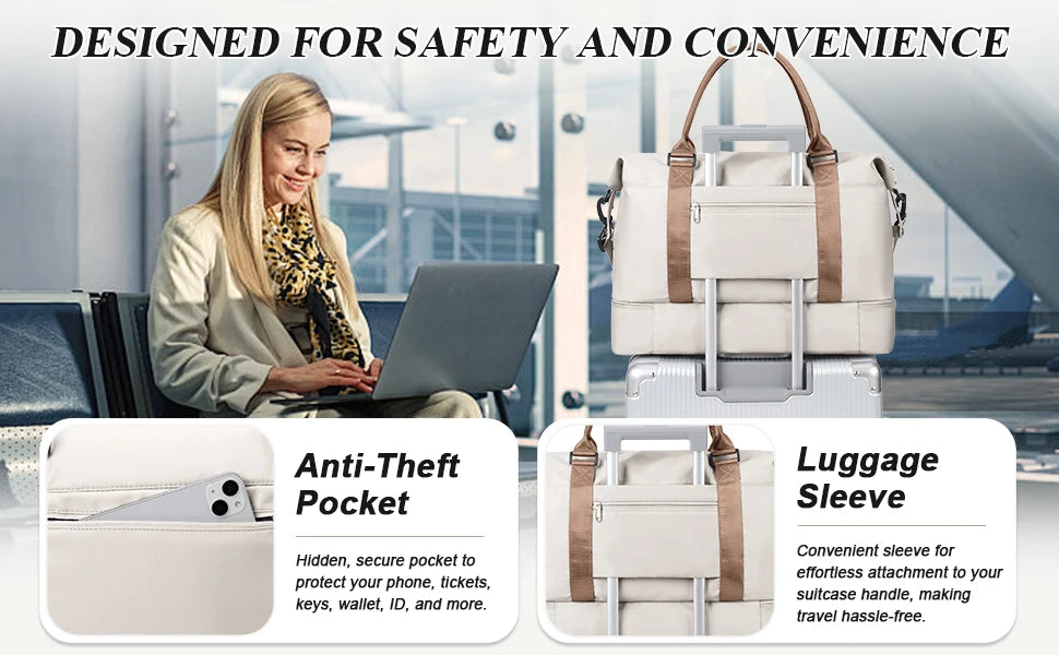 Travel Duffel Bag,Sports Tote Gym Bag Shoulder Weekender Overnight Bag for Women, Carry on Bag with Wet Pocket Expandable Bag