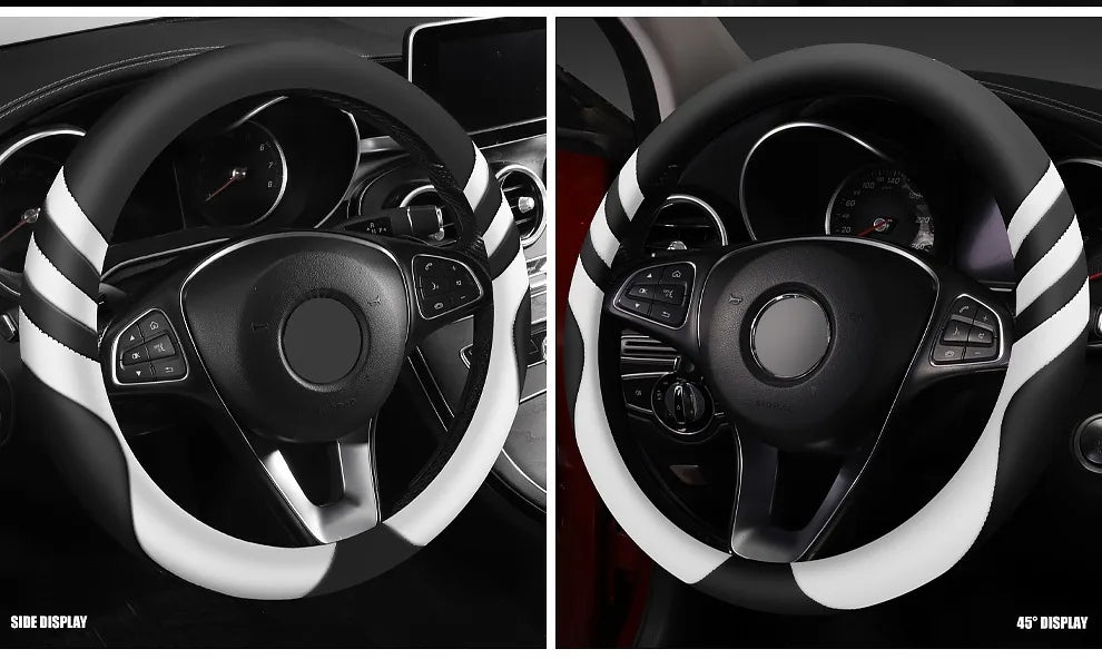 Car Steering Wheel Cover Universal  Durable Leather Cover with Anti-Slip Lining, for Steering Wheel with a Diameter of 14.5"-15"