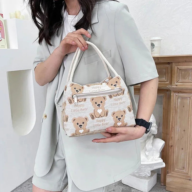 Fashion Cartoon Bear Female Lunch Bag Bag Large Capacity Handheld Picnic Drinks Lunchbox Bag Portable Outdoor Office Food Bag