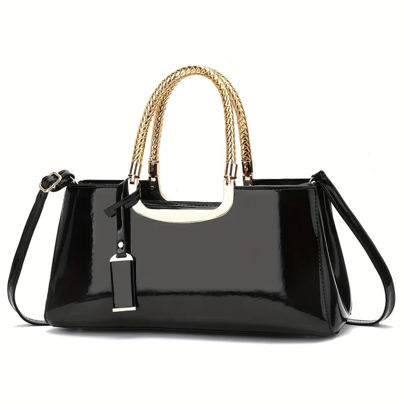 Elegant ladies' evening handbag - shoulder bag, patent leather glossy leather PU leather crossbody bag
