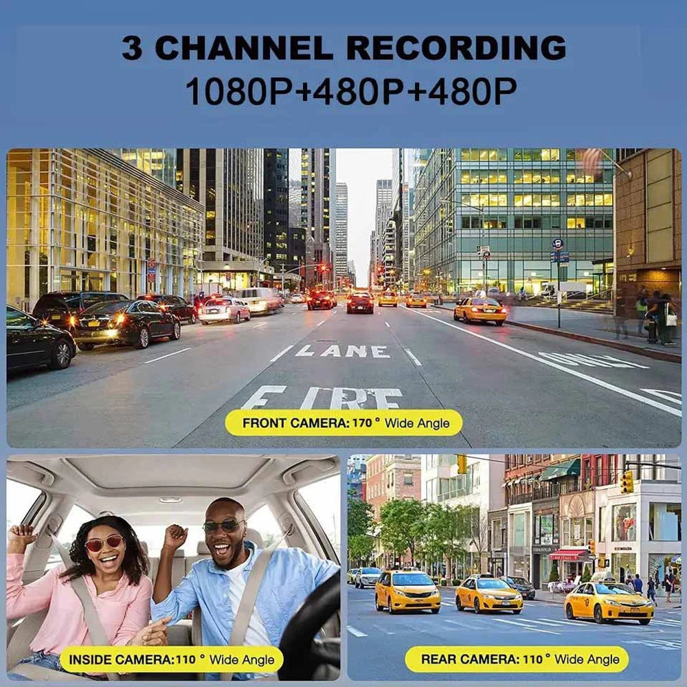Dash Cam HD 1080P for Car DVR 3CH 360 Camera 24H Parking Monitor & GPS Night Vision Auto Video Recorder 128Gmax Vehicle DVR