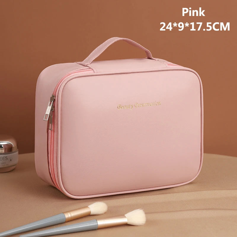 Luxury PU Large Capacity Women Tote Makeup Bag Portable Travel Organizer Tolietry Cosmetic Storage Bag Ladies Double Layer Pouch