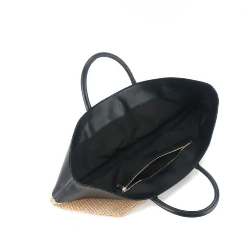 Luxury Tote Bags For Women 2025 High Quality Large Capacity Straw Bag Summer Casual Vacation Clashing Color Patchwork Beach Bag