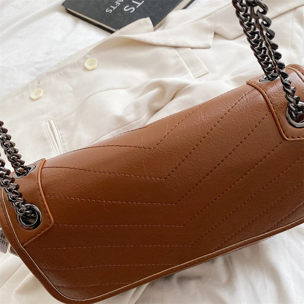 Luxury Chain Shoulder Bags For Women V-line Embroidery Dual Straps Designer Crossbody Messenger Bag Multi Pockets Female Handbag