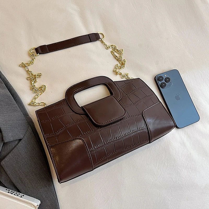 Luxury Clutch Bag Retro Women's Bag Stone Pattern PU Leather Crossbody Bag Female Flap Handbag Shoulder Bag Simple Sac A Main