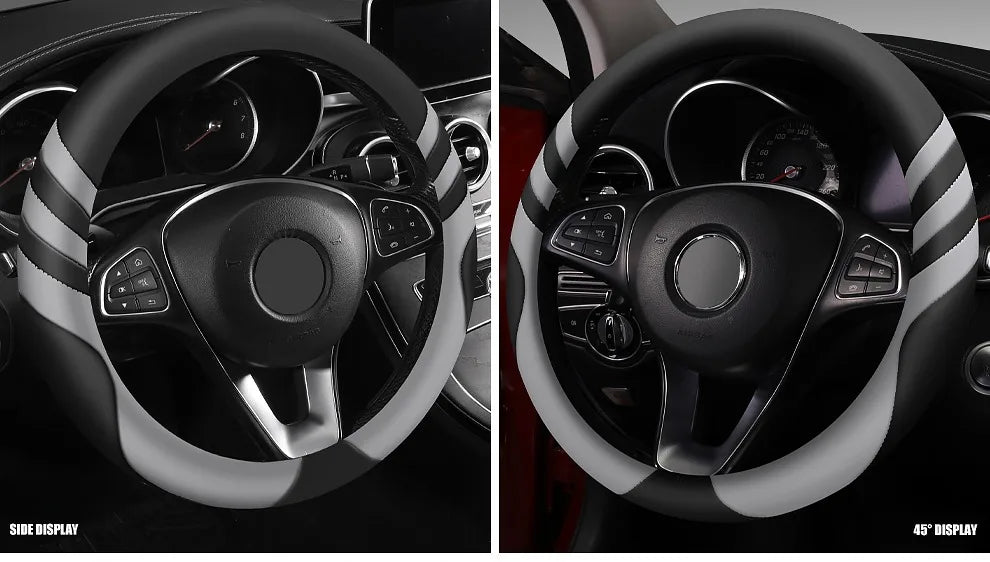 Car Steering Wheel Cover Universal  Durable Leather Cover with Anti-Slip Lining, for Steering Wheel with a Diameter of 14.5"-15"