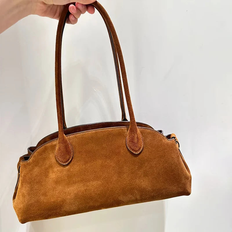 Luxury Women's Bag Lazy Matte Suede Tote Suede Boston Shoulder Bag Large Capacity Commuter Long-handle Handbag Underarm Shopper