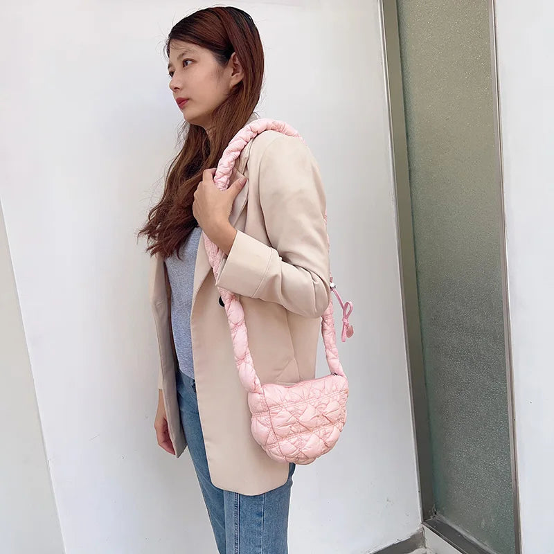 Crossbody Bag for Women Drawstring Strap Hobo Bag Puffer Zipper Underarm Bag Clutch Purse for Travel Shopping